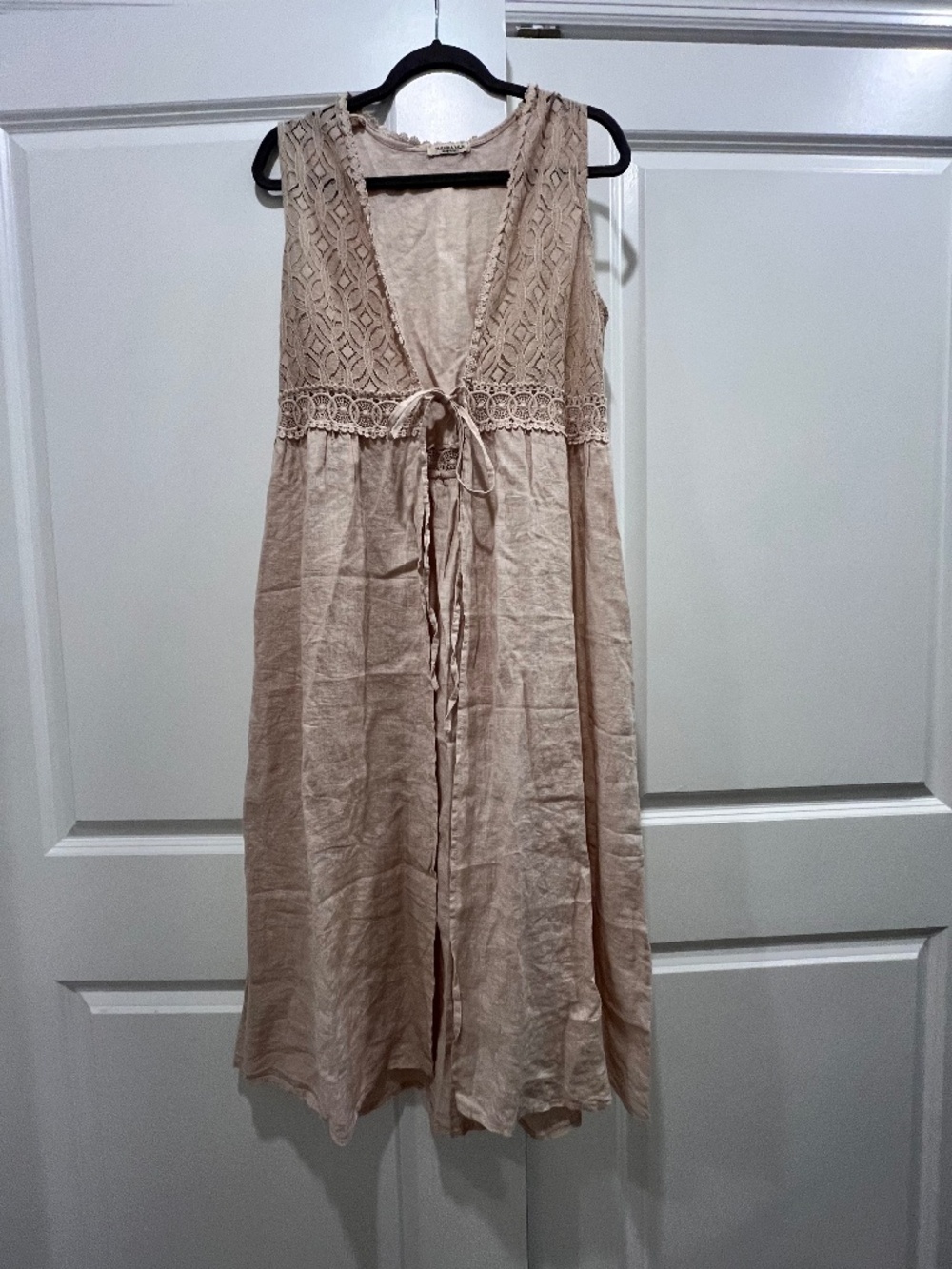 Made in Italy! 100% linen, open/ closed tie long vest, top layer for style